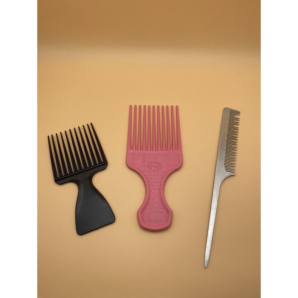 Goody Pink Hair Pick Comb + Black Pick & Metal Rat Tail Comb 3pc Set